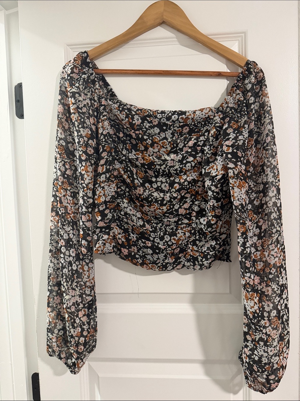 Lulu's Black Floral Off-Shoulder Long Sleeve Top